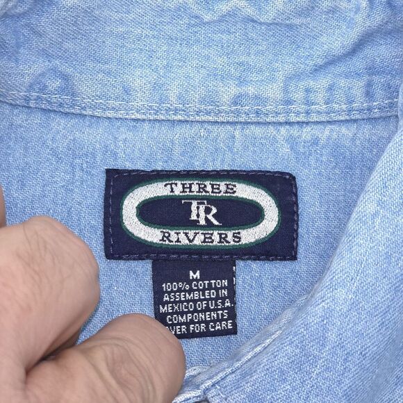 Vintage Three Rivers Denim Shirt‎ Womens Medium Embroidered Santa Cabincore Mom - Picture 3 of 16
